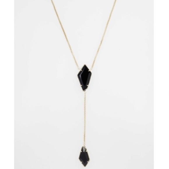 NWT- Kendra Scott Lilith Y Necklace Gold with Black Stone - Picture 2 of 6